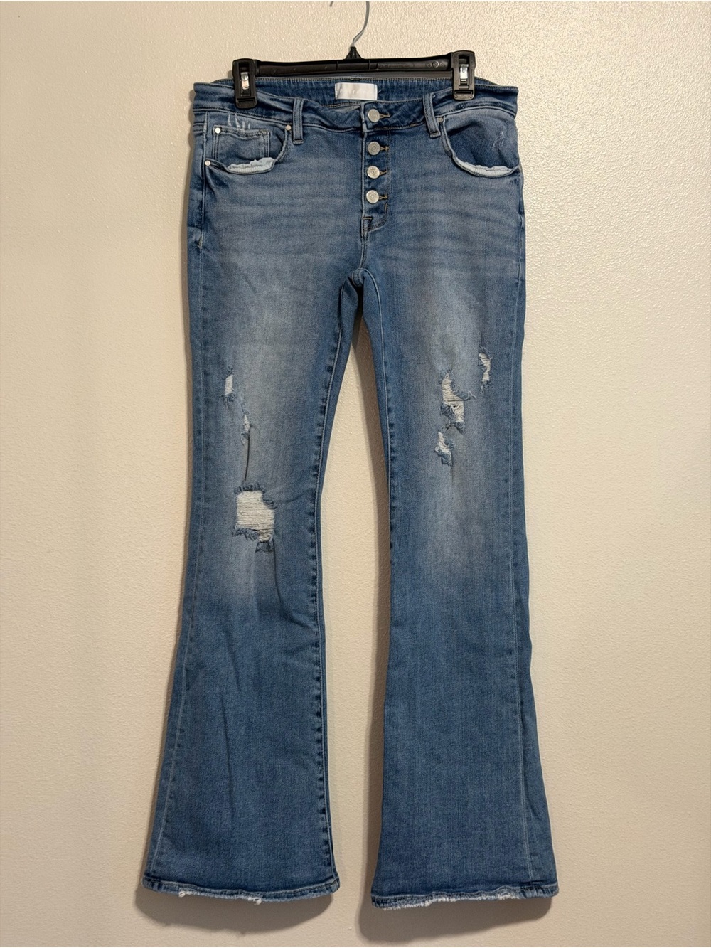 Petra 153 Mid Rise Distressed Flare Jeans in Blue